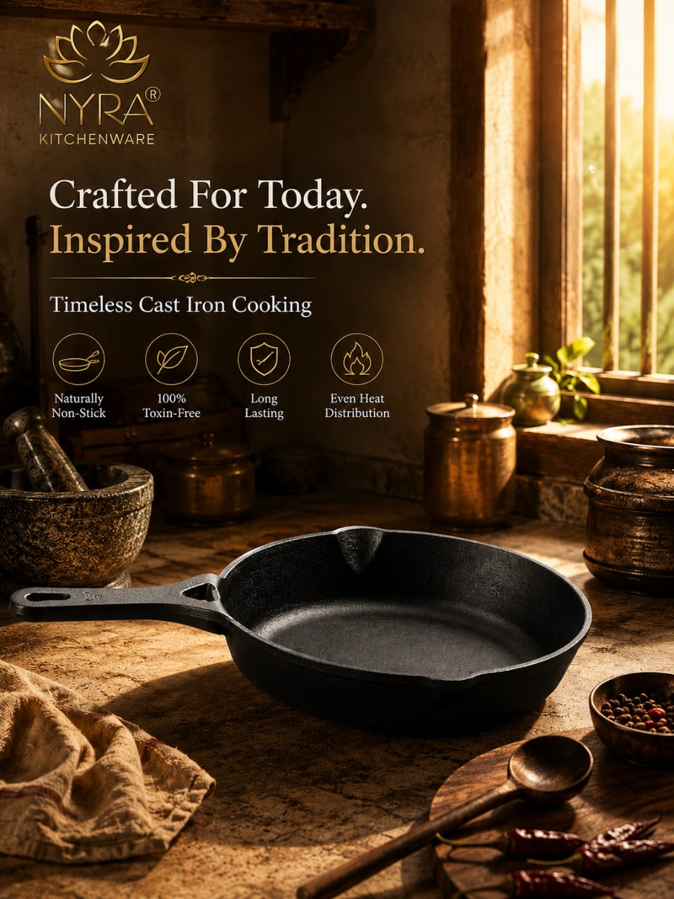 Cast Iron Fry Pan | Naturally Non-Stick Cookware for Healthy Cooking