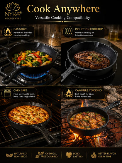 Cast Iron Fry Pan | Naturally Non-Stick Cookware for Healthy Cooking