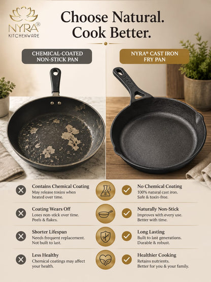 Cast Iron Fry Pan | Naturally Non-Stick Cookware for Healthy Cooking