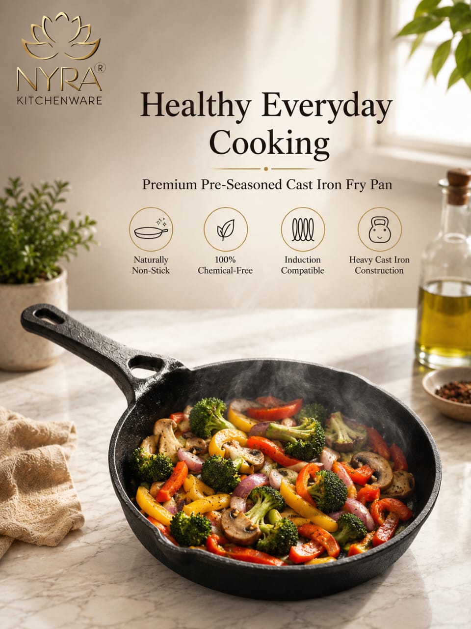 Cast Iron Fry Pan | Naturally Non-Stick Cookware for Healthy Cooking