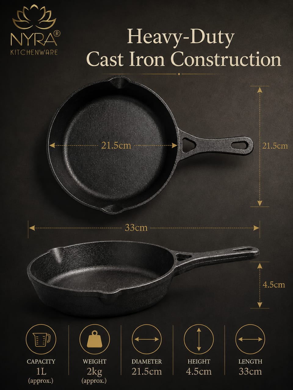 Cast Iron Fry Pan | Naturally Non-Stick Cookware for Healthy Cooking