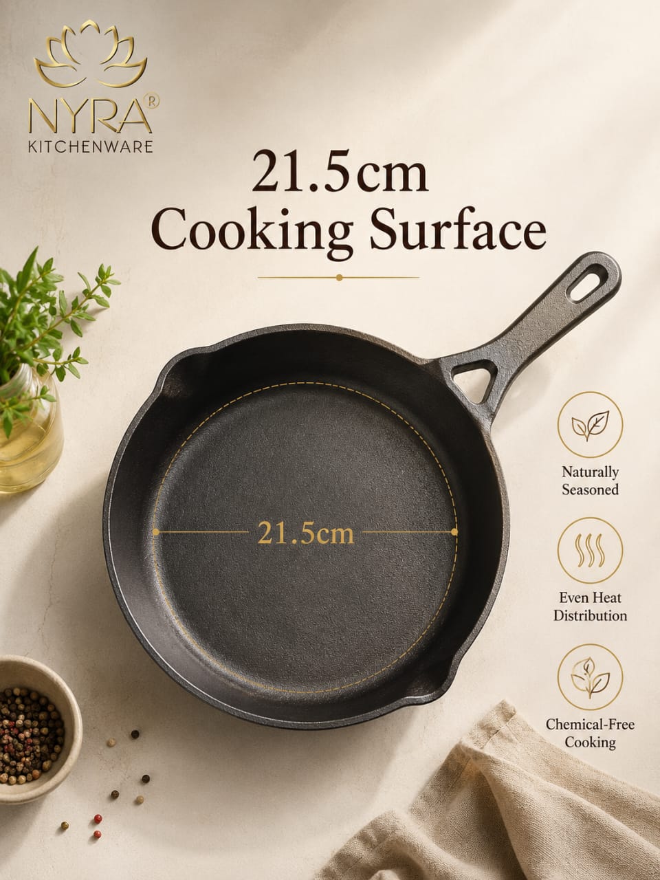 Cast Iron Fry Pan | Naturally Non-Stick Cookware for Healthy Cooking