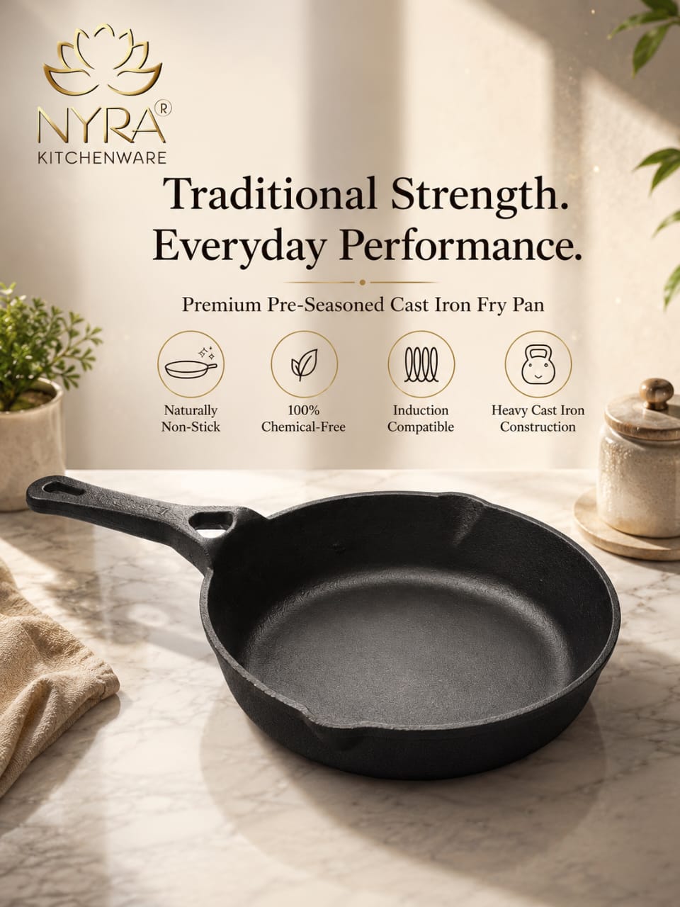 Cast Iron Fry Pan | Naturally Non-Stick Cookware for Healthy Cooking