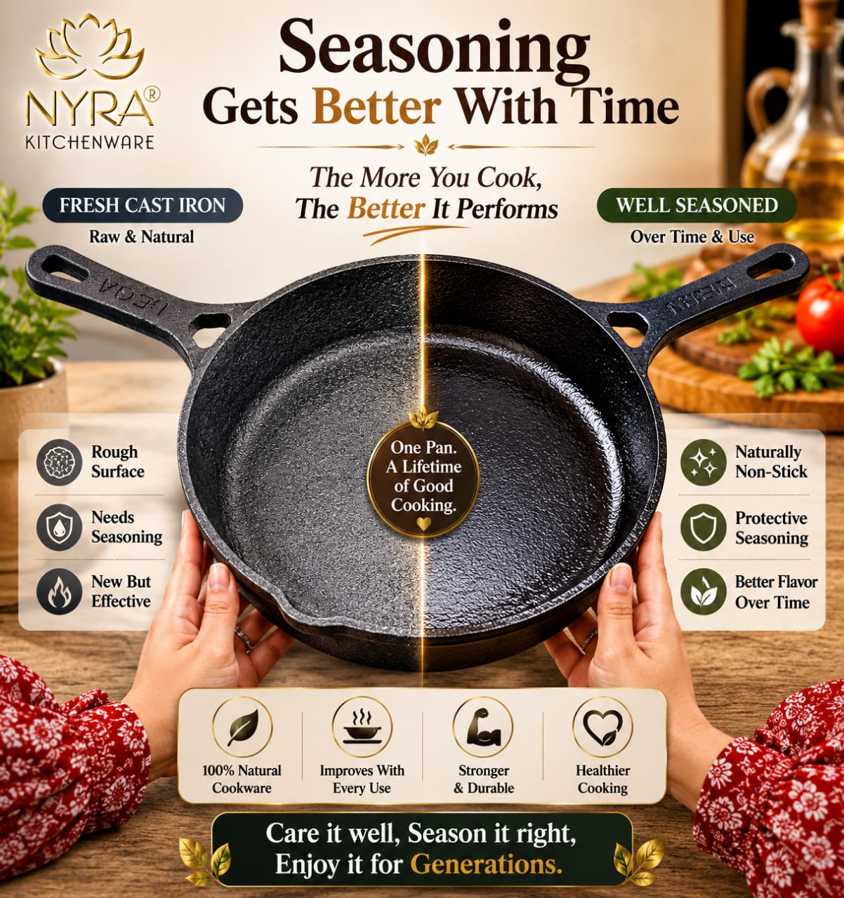 Cast Iron Fry Pan | Naturally Non-Stick Cookware for Healthy Cooking