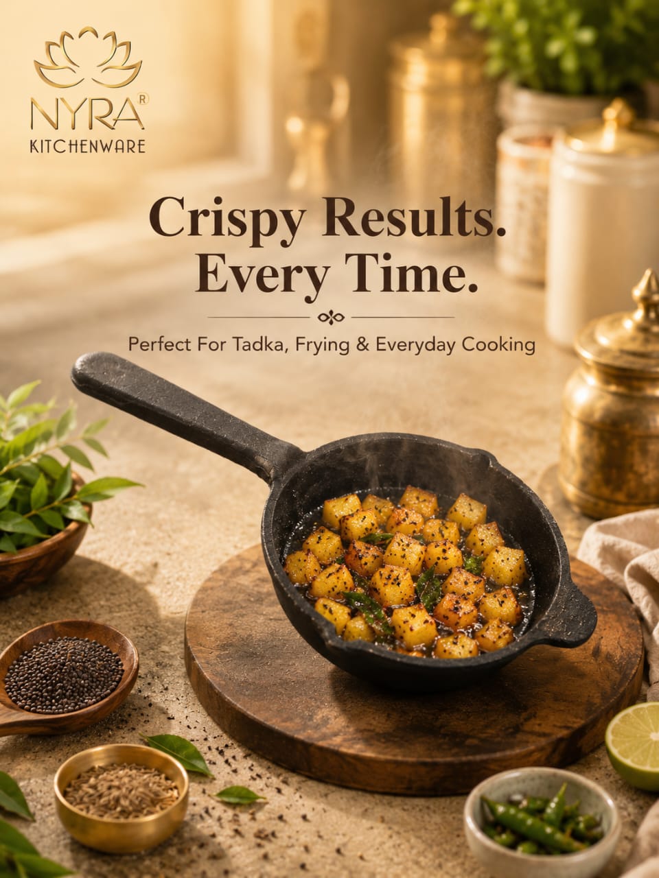 Cast Iron Tadka Pan | Pre-Seasoned, No Chemical Coating (Gas & Induction)