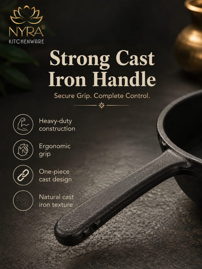 Cast Iron Tadka Pan | Pre-Seasoned, No Chemical Coating (Gas & Induction)