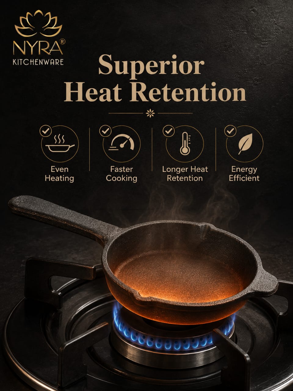 Cast Iron Tadka Pan | Pre-Seasoned, No Chemical Coating (Gas & Induction)
