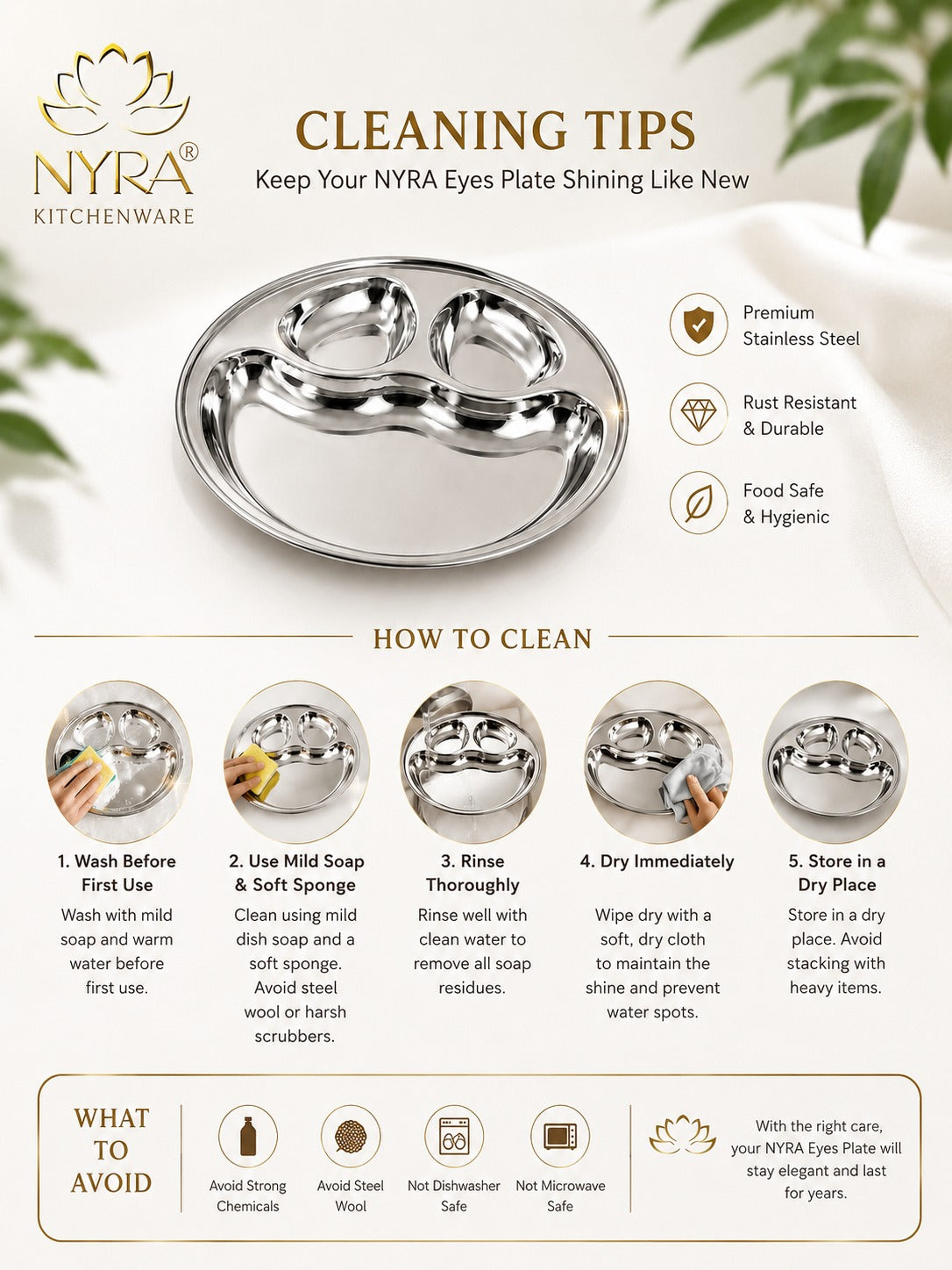 Stainless Steel Partition Plate | 3 in 1 Compartment Bhojan Thali |