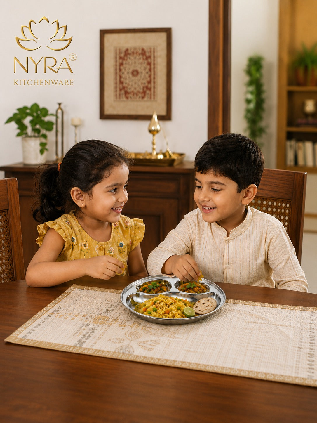 Stainless Steel Partition Plate | 3 in 1 Compartment Bhojan Thali |