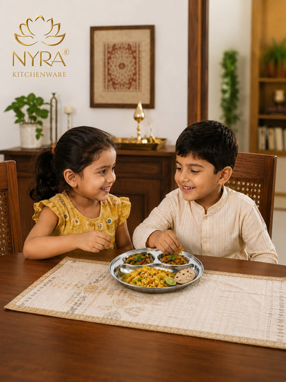 Stainless Steel Partition Plate | 3 in 1 Compartment Bhojan Thali |