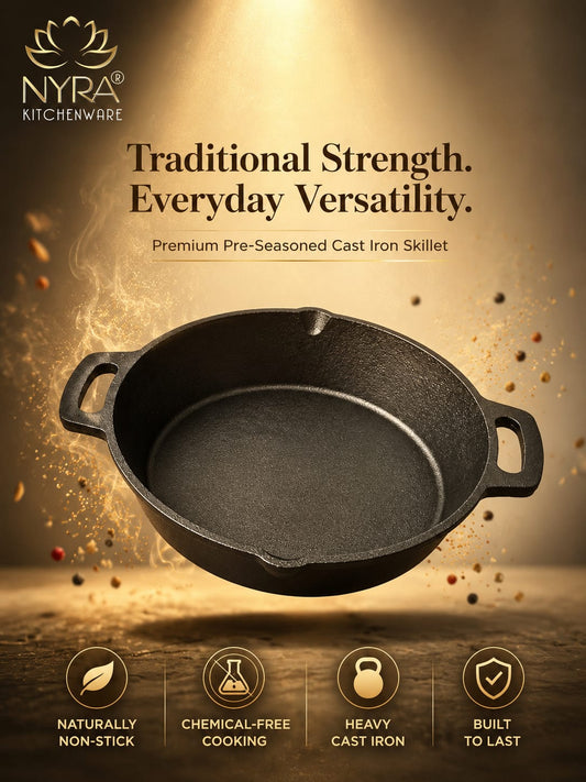Pre-Seasoned Cast Iron Skillet | Non-Stick Fry Pan for Gas & Induction