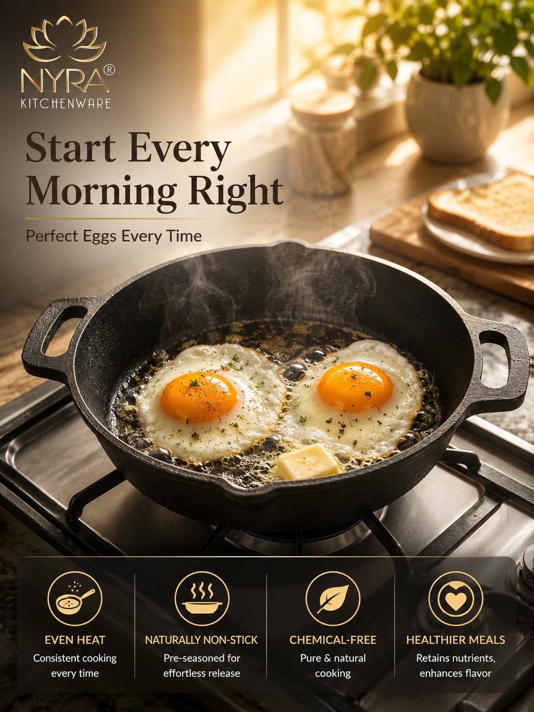 Pre-Seasoned Cast Iron Skillet | Non-Stick Fry Pan for Gas & Induction