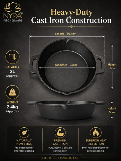 Pre-Seasoned Cast Iron Skillet | Non-Stick Fry Pan for Gas & Induction