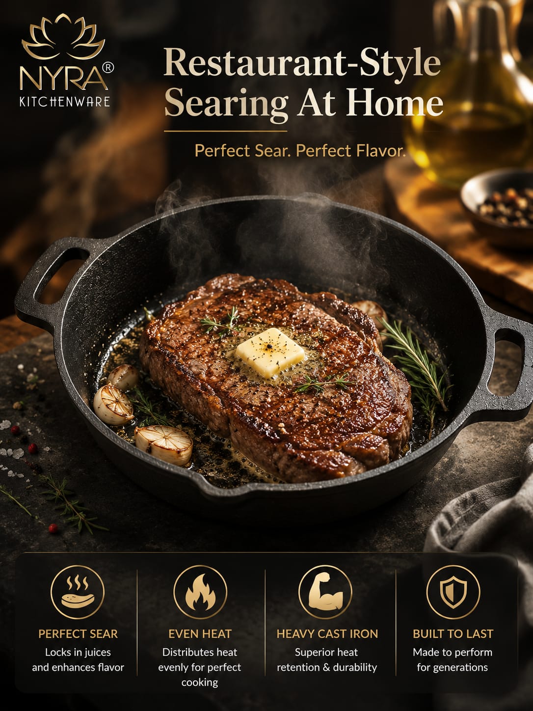 Pre-Seasoned Cast Iron Skillet | Non-Stick Fry Pan for Gas & Induction