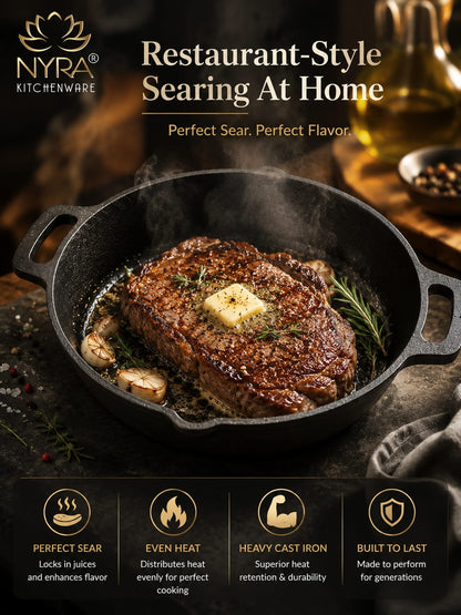 Pre-Seasoned Cast Iron Skillet | Non-Stick Fry Pan for Gas & Induction