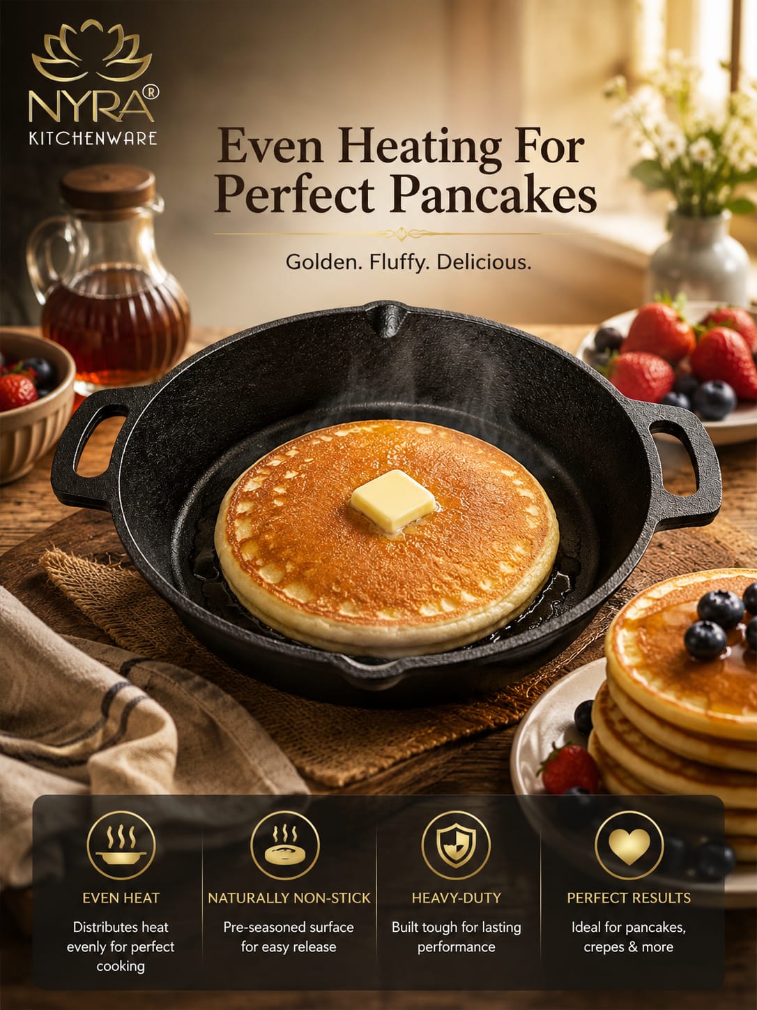 Pre-Seasoned Cast Iron Skillet | Non-Stick Fry Pan for Gas & Induction
