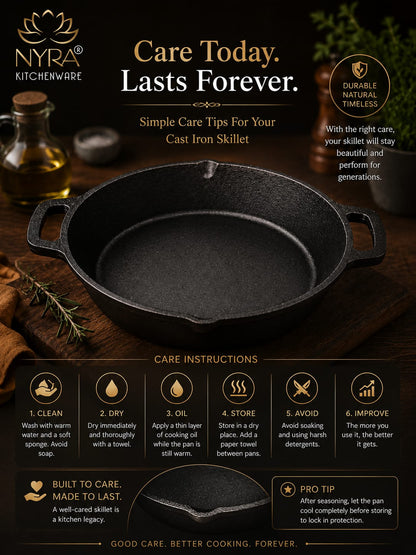 Pre-Seasoned Cast Iron Skillet | Non-Stick Fry Pan for Gas & Induction