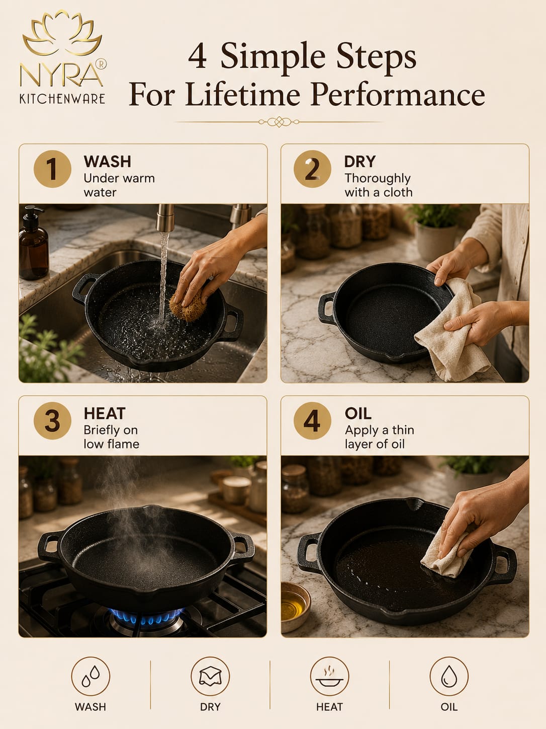 Pre-Seasoned Cast Iron Skillet | Non-Stick Fry Pan for Gas & Induction