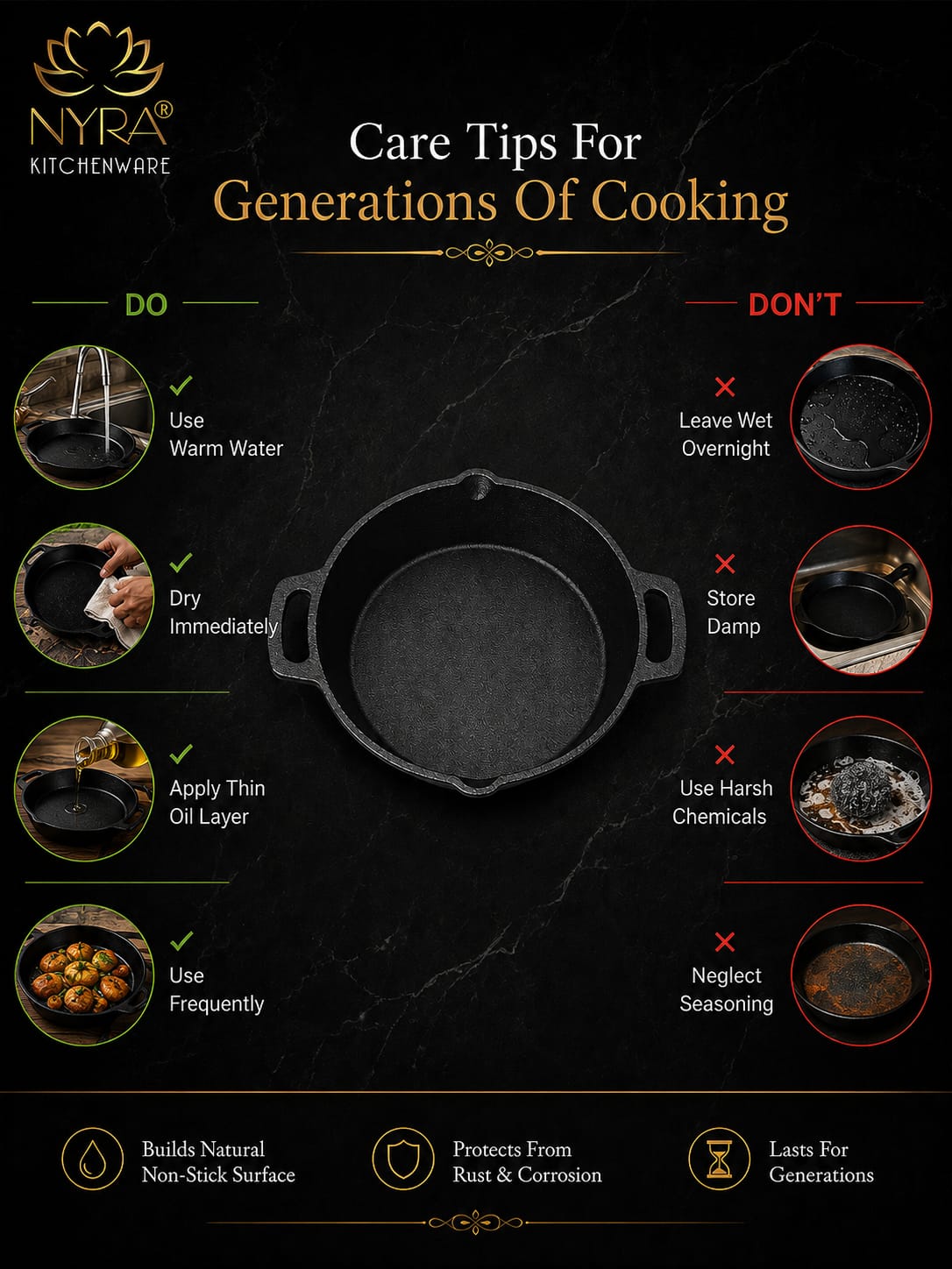 Pre-Seasoned Cast Iron Skillet | Non-Stick Fry Pan for Gas & Induction