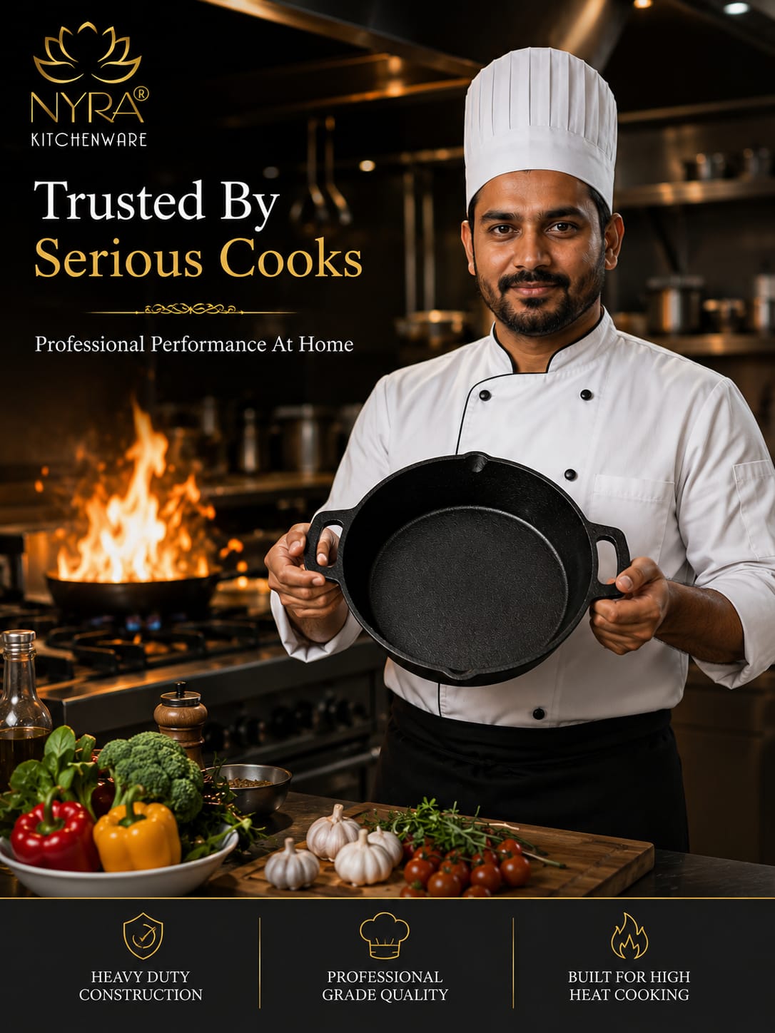 Pre-Seasoned Cast Iron Skillet | Non-Stick Fry Pan for Gas & Induction