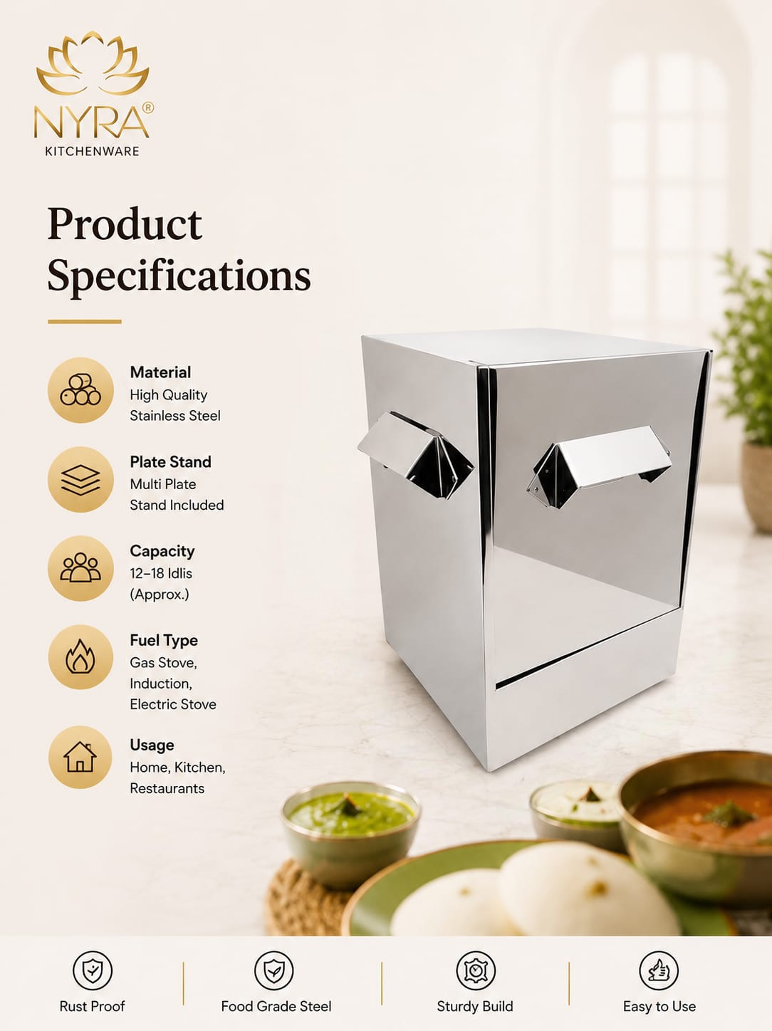 Stainless Steel Premium Idli Maker/Cooker with Multi-Plate Idli Stand