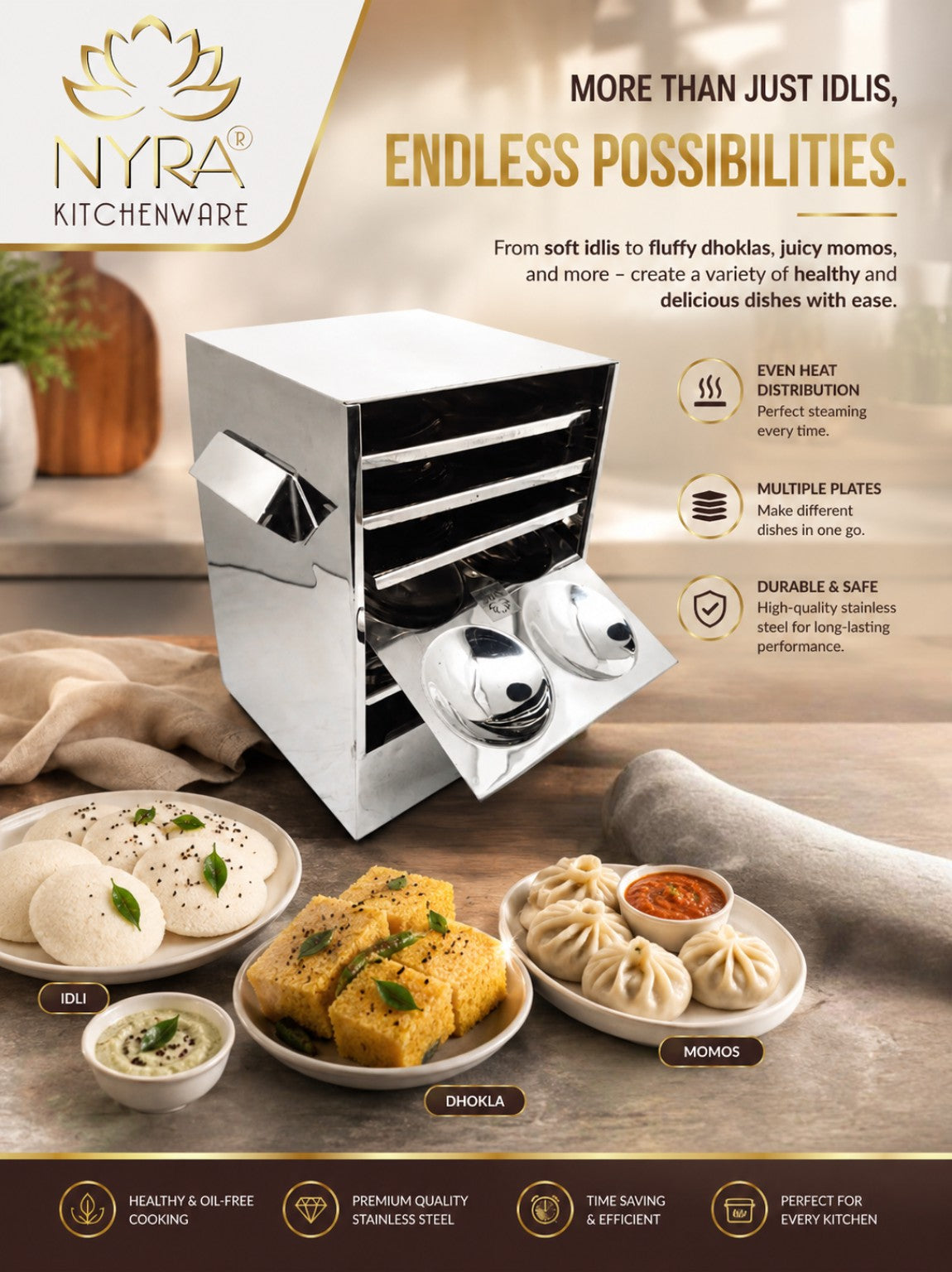 Stainless Steel Premium Idli Maker/Cooker with Multi-Plate Idli Stand