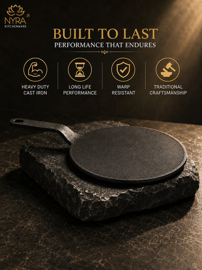Cast Iron Roti Tawa | Pre-Seasoned, Naturally Non-Stick & Gas Stove Compatible
