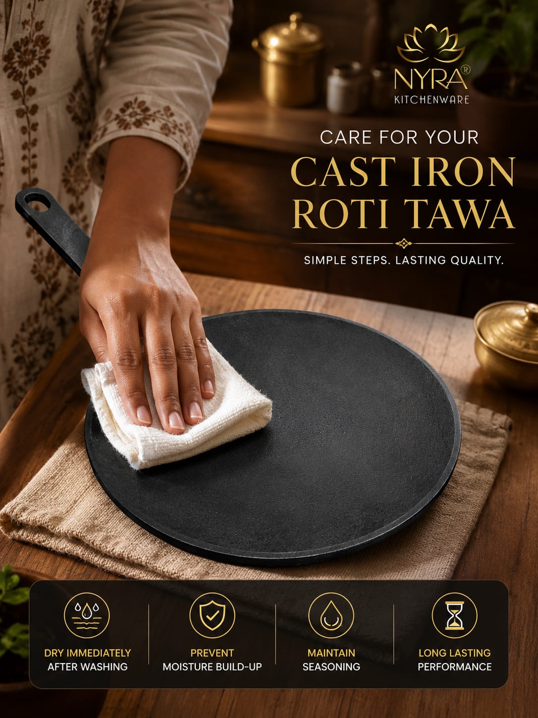 Cast Iron Roti Tawa | Pre-Seasoned, Naturally Non-Stick & Gas Stove Compatible