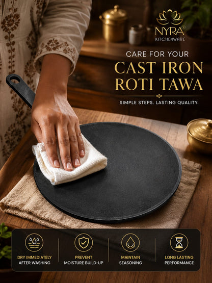 Cast Iron Roti Tawa | Pre-Seasoned, Naturally Non-Stick & Gas Stove Compatible