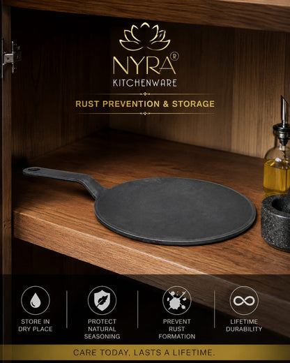 Cast Iron Roti Tawa | Pre-Seasoned, Naturally Non-Stick & Gas Stove Compatible