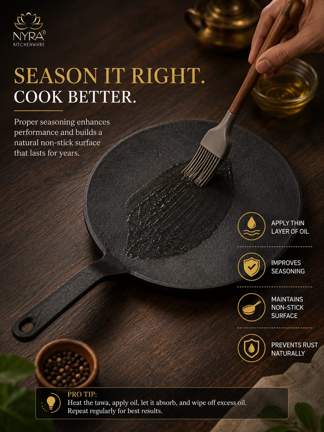 Cast Iron Roti Tawa | Pre-Seasoned, Naturally Non-Stick & Gas Stove Compatible