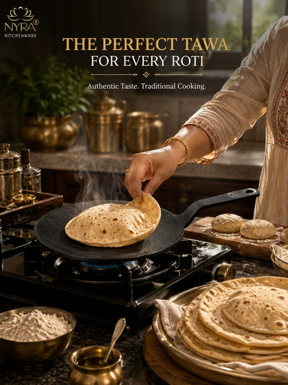 Cast Iron Roti Tawa | Pre-Seasoned, Naturally Non-Stick & Gas Stove Compatible