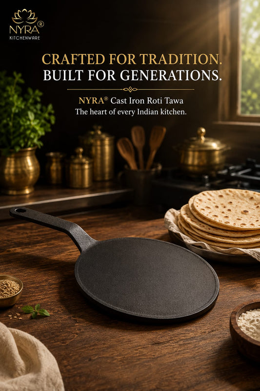 Cast Iron Roti Tawa | Pre-Seasoned, Naturally Non-Stick & Gas Stove Compatible