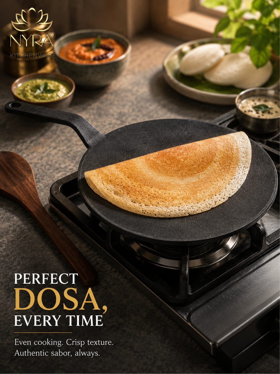 Cast Iron Roti Tawa | Pre-Seasoned, Naturally Non-Stick & Gas Stove Compatible