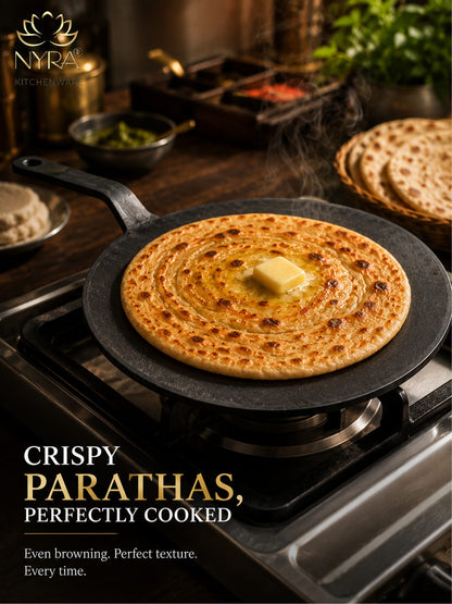 Cast Iron Roti Tawa | Pre-Seasoned, Naturally Non-Stick & Gas Stove Compatible