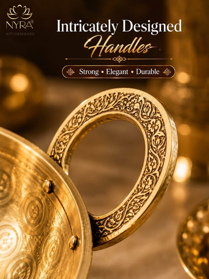Traditional Brass Kadhai (Pital Wok) with Designer Handles | Premium Healthy Cookware (3 Sizes)