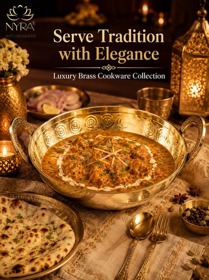 Traditional Brass Kadhai (Pital Wok) with Designer Handles | Premium Healthy Cookware (3 Sizes)