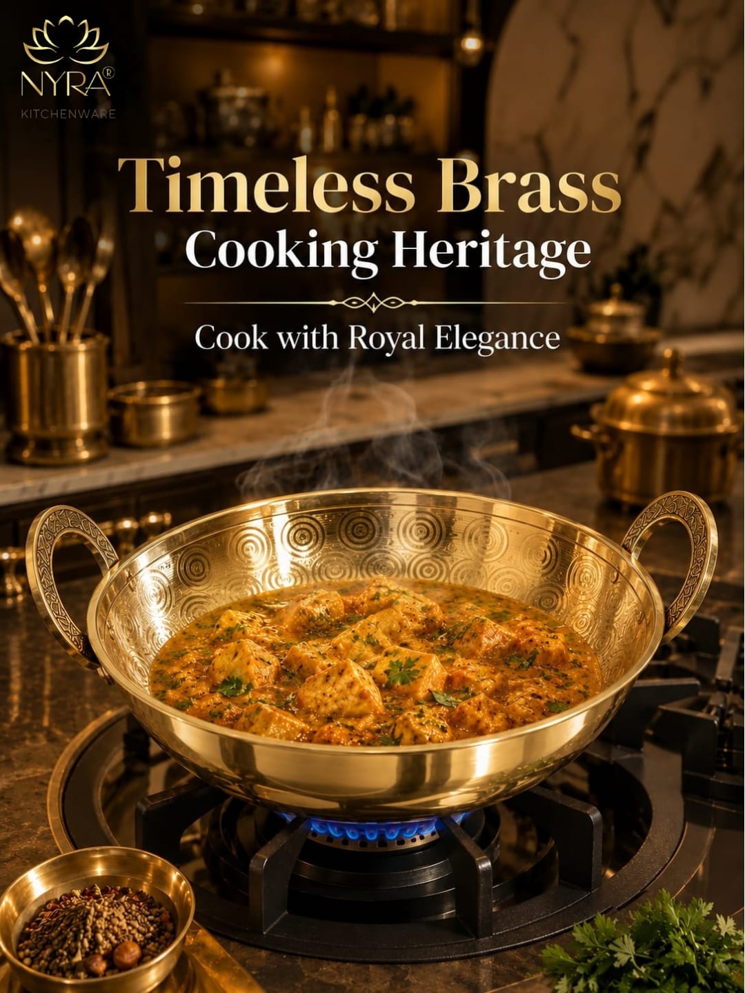 Traditional Brass Kadhai (Pital Wok) with Designer Handles | Premium Healthy Cookware (3 Sizes)