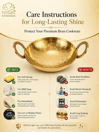 Traditional Brass Kadhai (Pital Wok) with Designer Handles | Premium Healthy Cookware (3 Sizes)