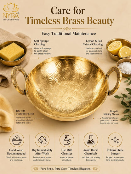 Traditional Brass Kadhai (Pital Wok) with Designer Handles | Premium Healthy Cookware (3 Sizes)