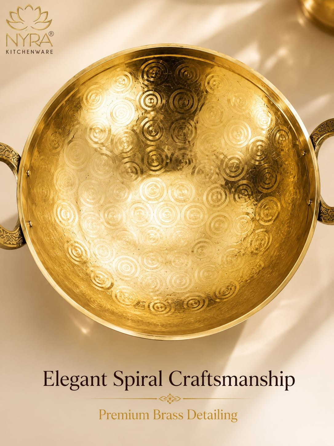Traditional Brass Kadhai (Pital Wok) with Designer Handles | Premium Healthy Cookware (3 Sizes)