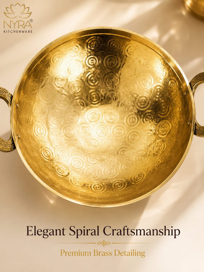 Traditional Brass Kadhai (Pital Wok) with Designer Handles | Premium Healthy Cookware (3 Sizes)