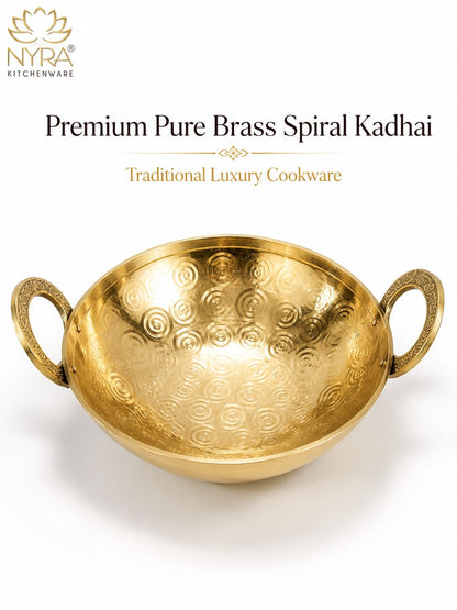 Traditional Brass Kadhai (Pital Wok) with Designer Handles | Premium Healthy Cookware (3 Sizes)