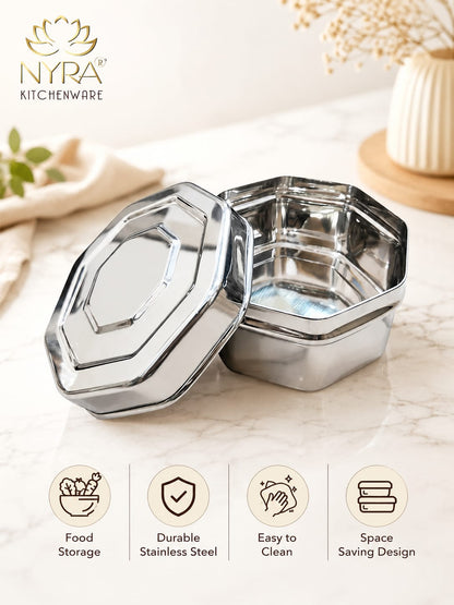 Stainless Steel Square Dibbi Set - Multipurpose Storage Containers (Set of 3 pcs) for Kitchen, Spice, and Snacks