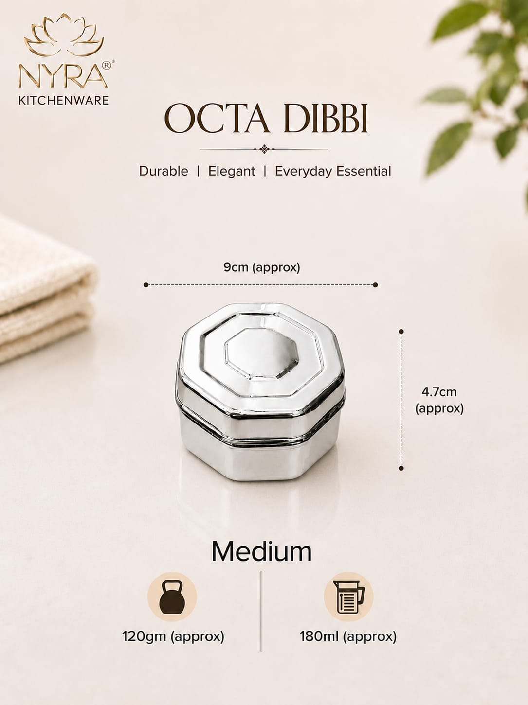Stainless Steel Square Dibbi Set - Multipurpose Storage Containers (Set of 3 pcs) for Kitchen, Spice, and Snacks