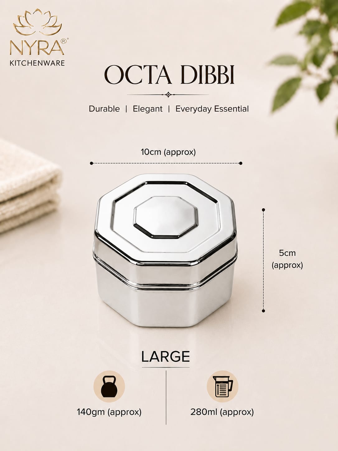 Stainless Steel Square Dibbi Set - Multipurpose Storage Containers (Set of 3 pcs) for Kitchen, Spice, and Snacks