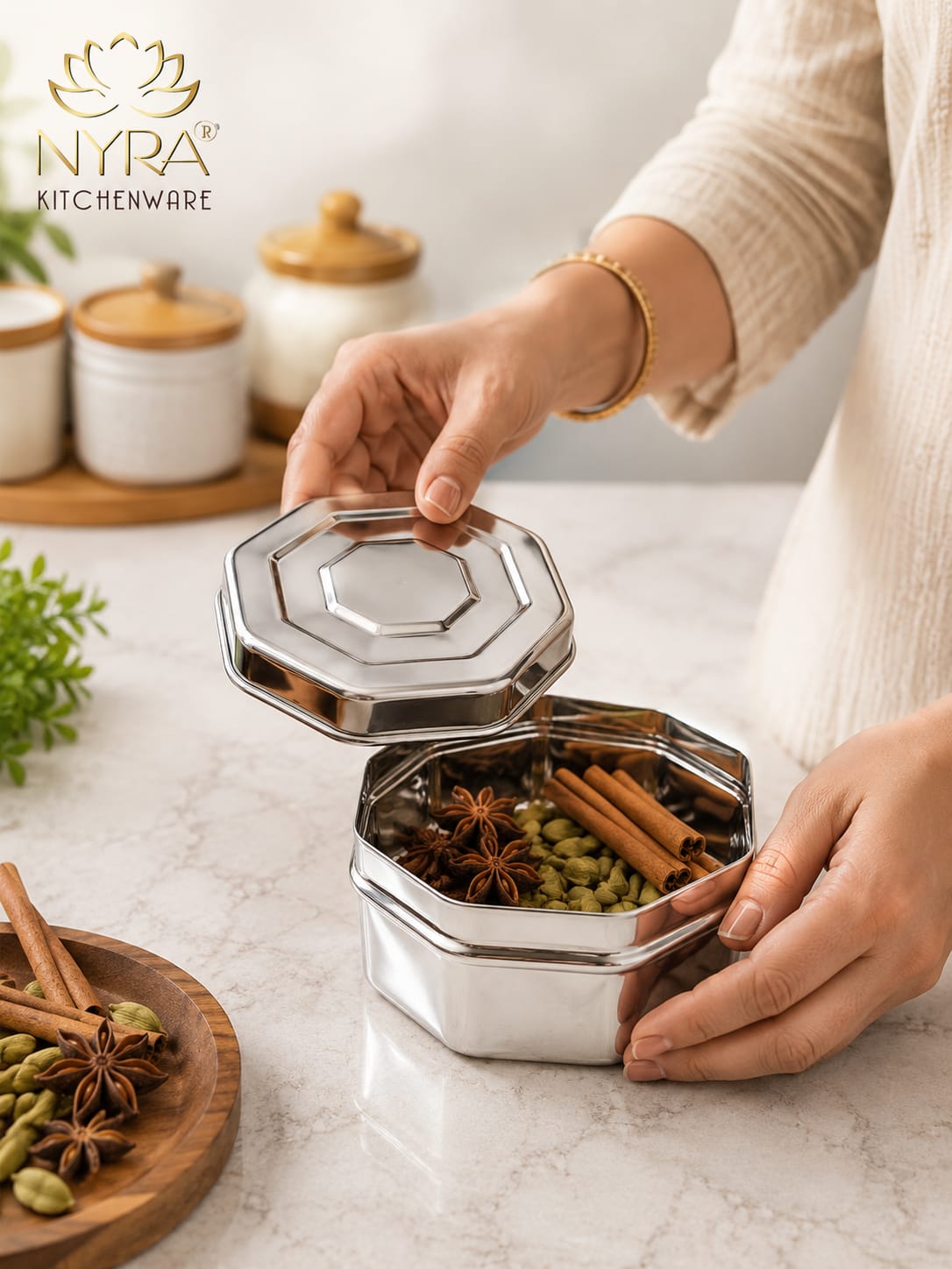 Stainless Steel Square Dibbi Set - Multipurpose Storage Containers (Set of 3 pcs) for Kitchen, Spice, and Snacks