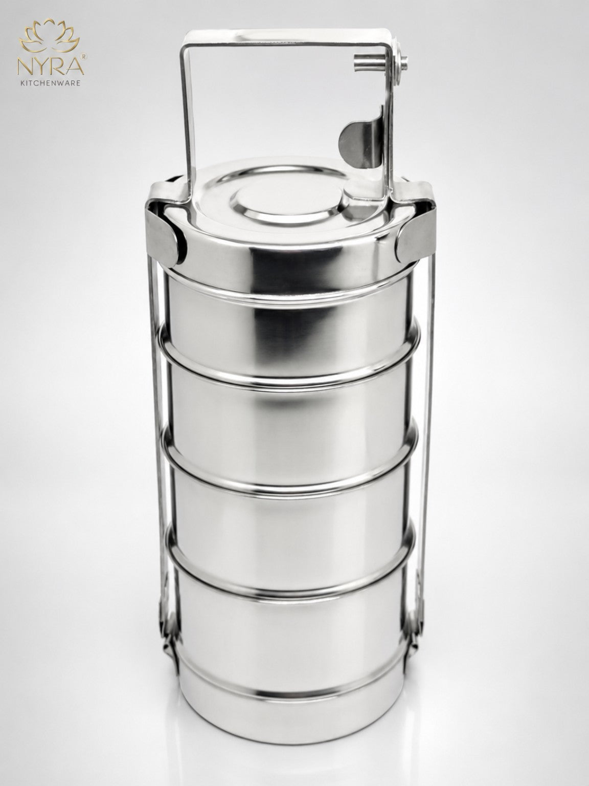Stainless Steel 4-Tier Tiffin Box | Food Grade Lunch Box with Clip Carrier