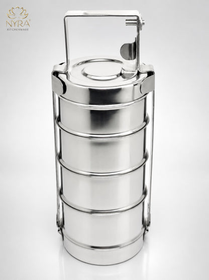 Stainless Steel 4-Tier Tiffin Box | Food Grade Lunch Box with Clip Carrier