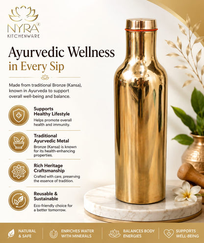 Pure Bronze Water Bottle | Kansa/Phool Health Benefits Water Bottle